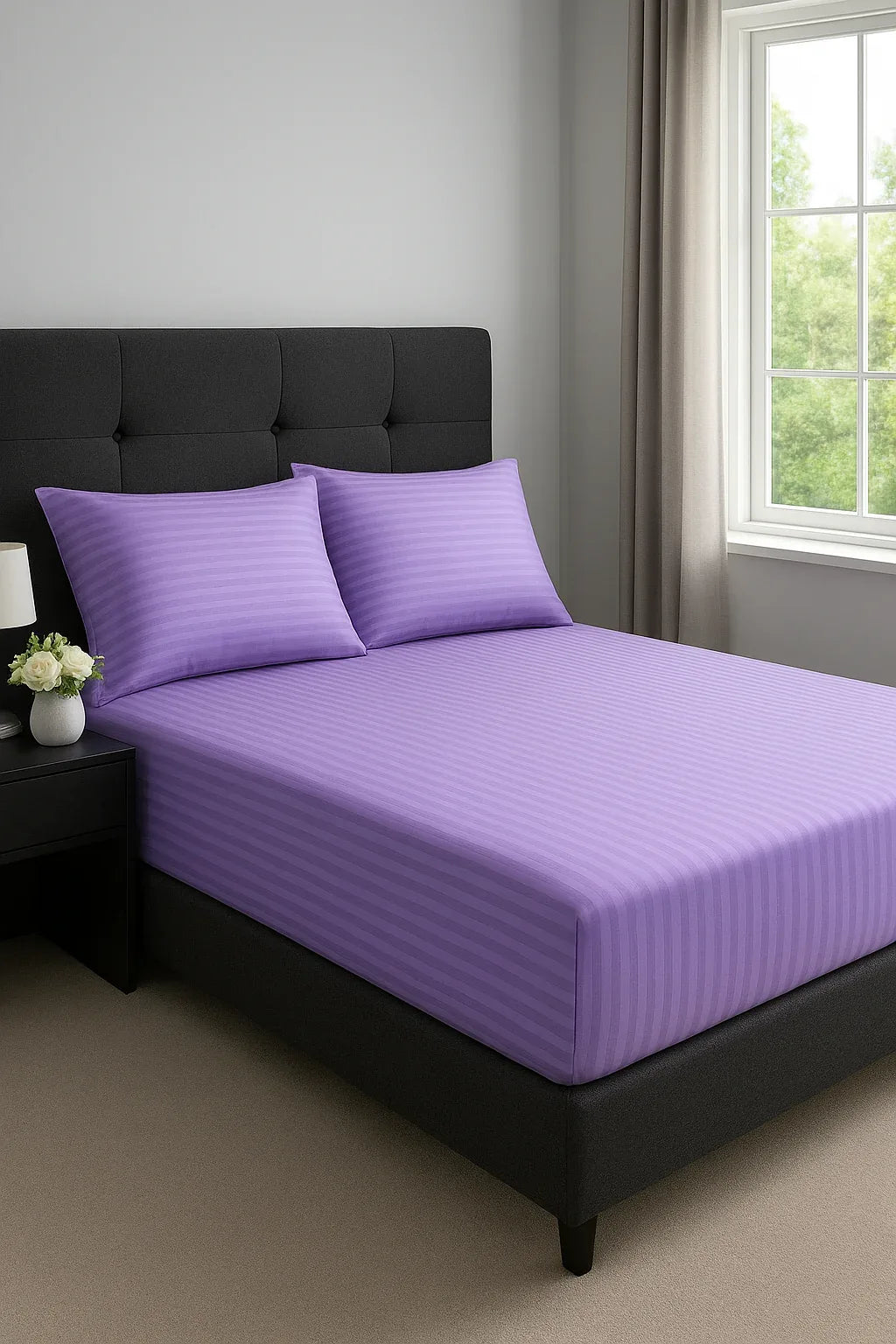 Silky lavender stripe pillowcases – smooth surface for hair and skin health