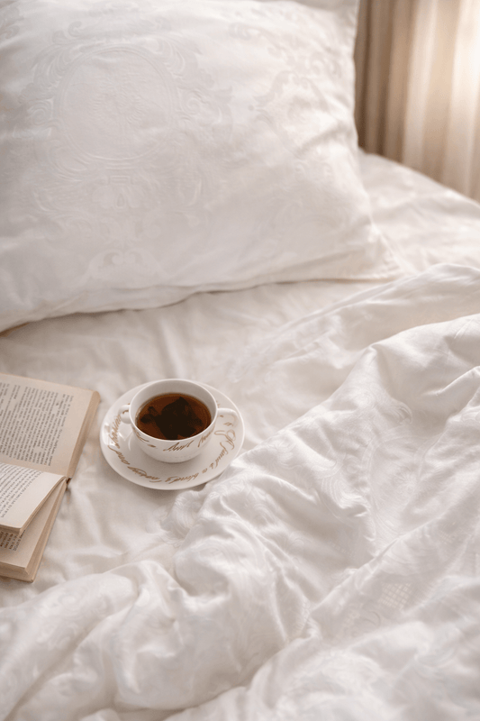 Bohemian Ivory Jacquard Sateen Bedding Set made from 100% Turkish cotton in soft ivory tones