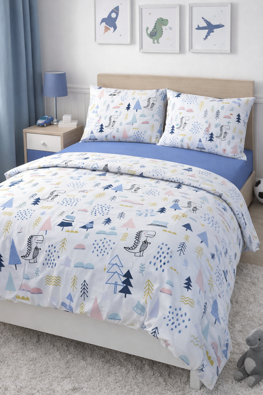 Scandinavian kids duvet cover set with Gray Blue fitted sheet, 100% Turkish cotton