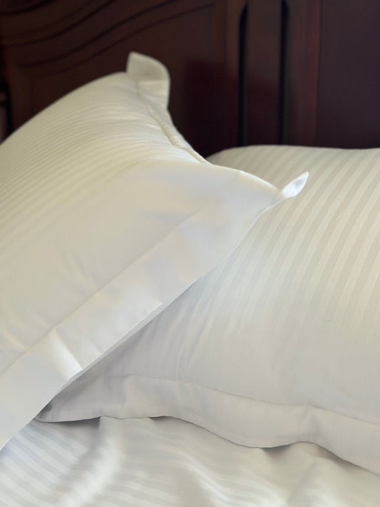 Luxury white stripe sateen bedding set — soft Turkish cotton with elegant hotel‑style design