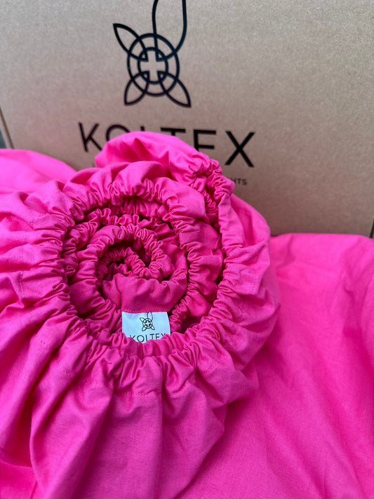 Organic pink cotton fitted sheets – kids and adults bedding – Koltex