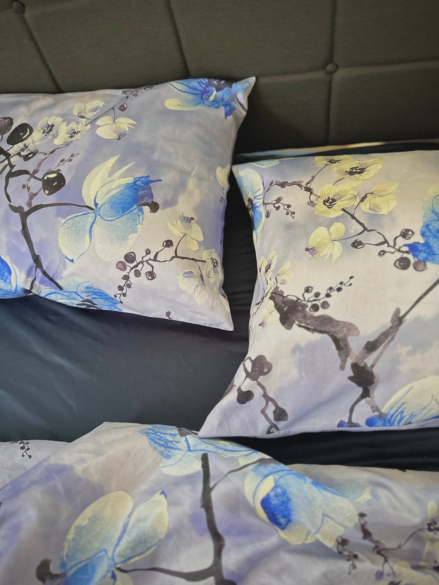 Luxurious satin bedding with bright and fresh flower print