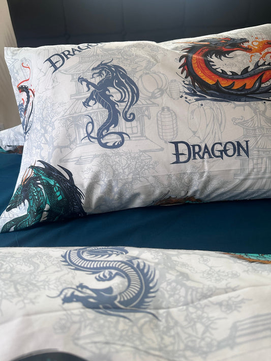 Close-up of dragon embroidery on organic cotton fabric
