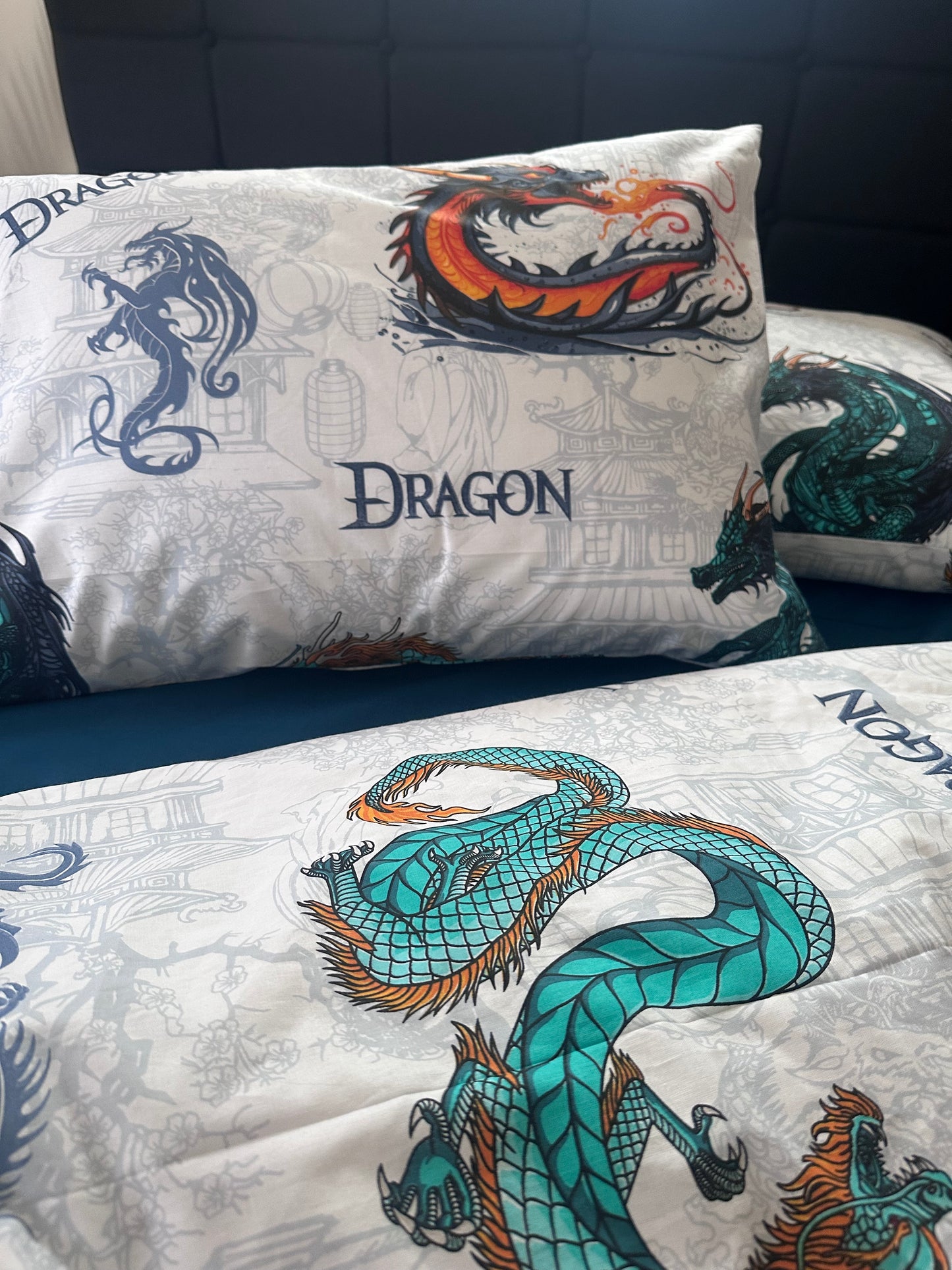 Dragon-themed children’s bed set made of soft Turkish Ranforce cotton