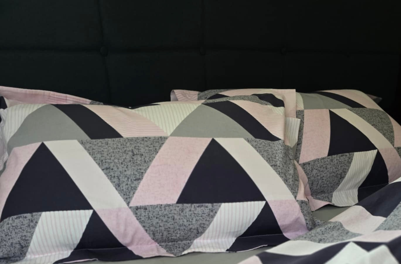 Close-up of organic Turkish cotton fabric with triangle design