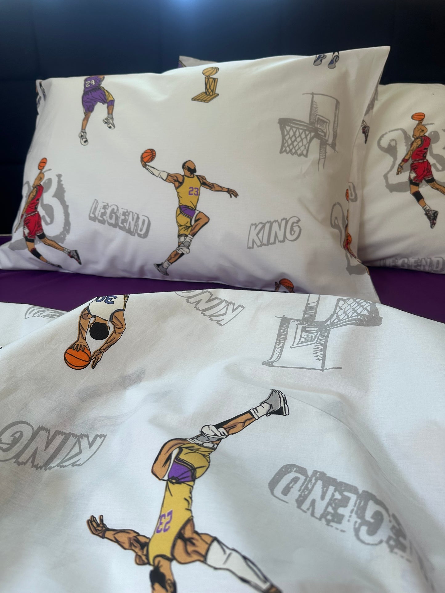 Pair of sports-themed pillowcases (basketball design) made from soft Turkish cotton.