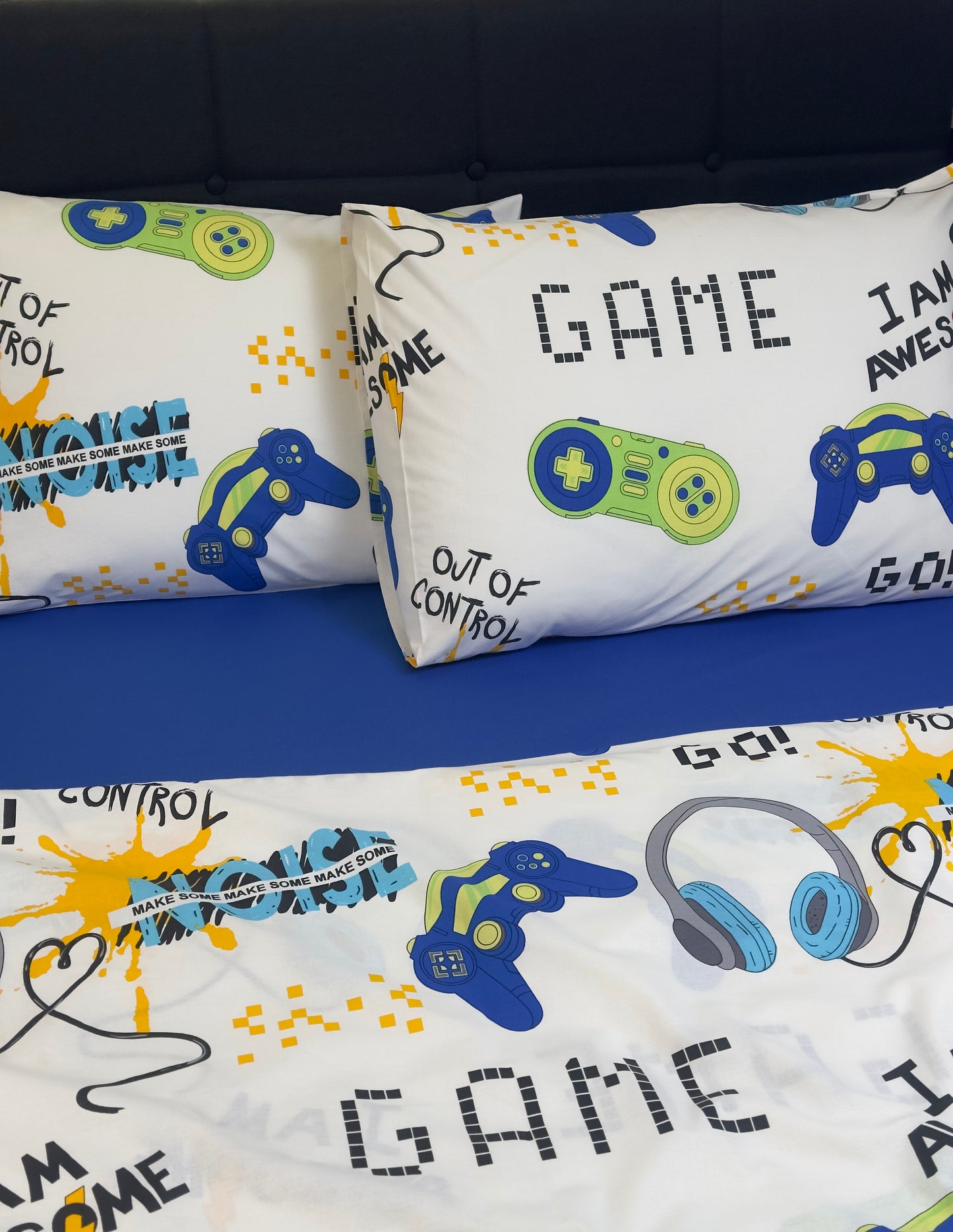 Soft organic cotton kids bedding set with a video game theme, perfect for young gamer boys