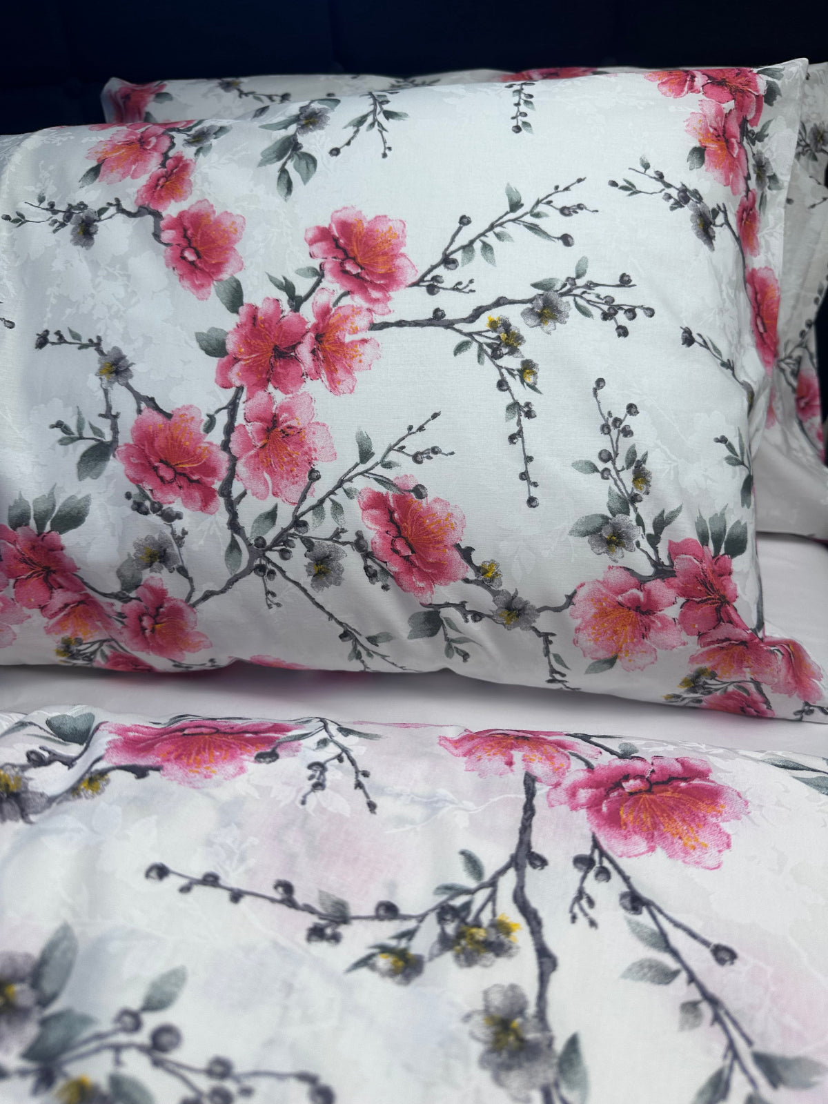 Soft and breathable cotton bedding with cherry blossom design
