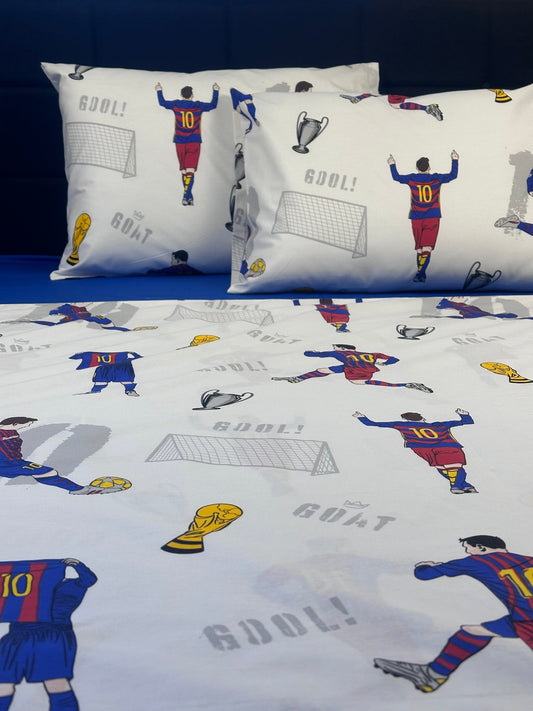 White cotton pillowcase with football graphics for children