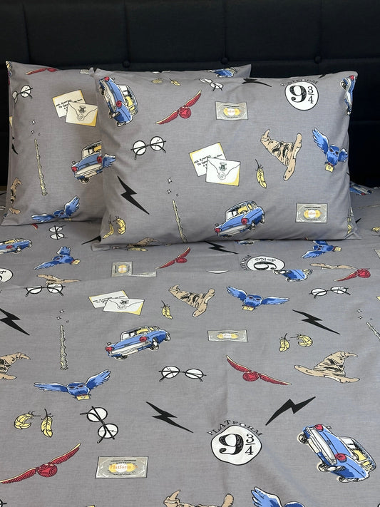 Harry Potter inspired wizard bedding sheets set with pillowcases