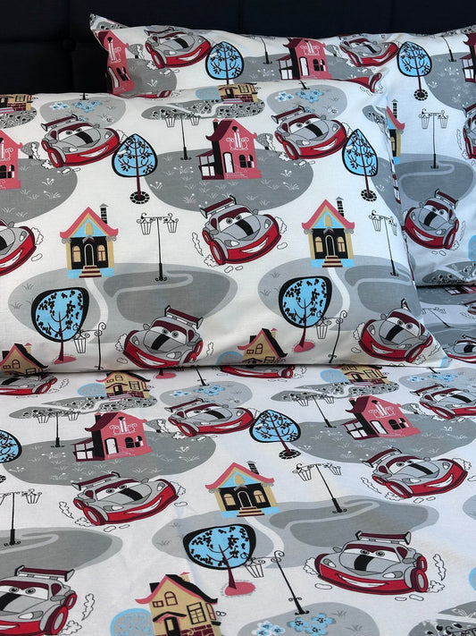 Kids bedding set with colorful car design — 100% cotton sheets and pillowcases by Koltex 🚗