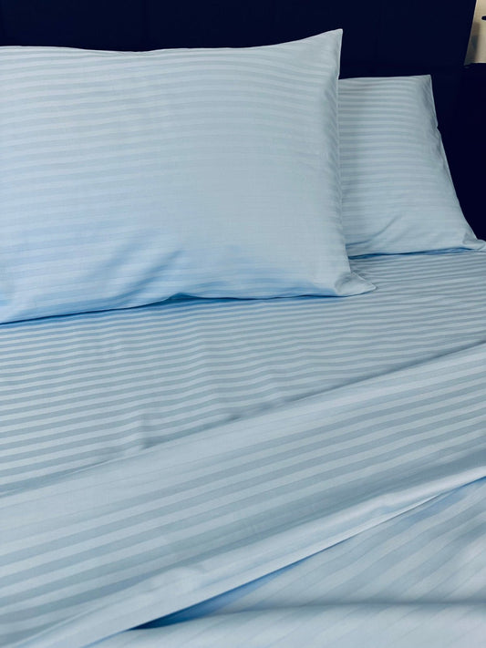 Cooling and breathable blue striped bedding set for hot sleepers