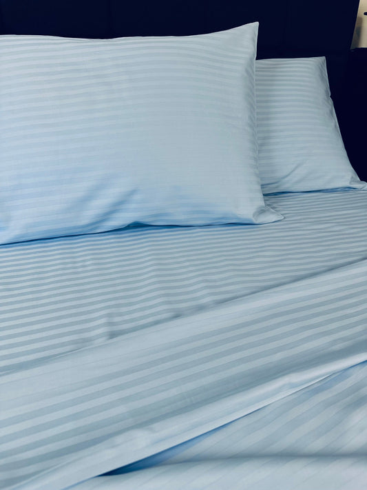 Cooling and breathable blue striped bedding set for hot sleepers