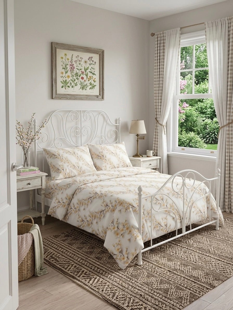 White Floral 3D Bedding Set styled on bed – elegant bedroom decor King size