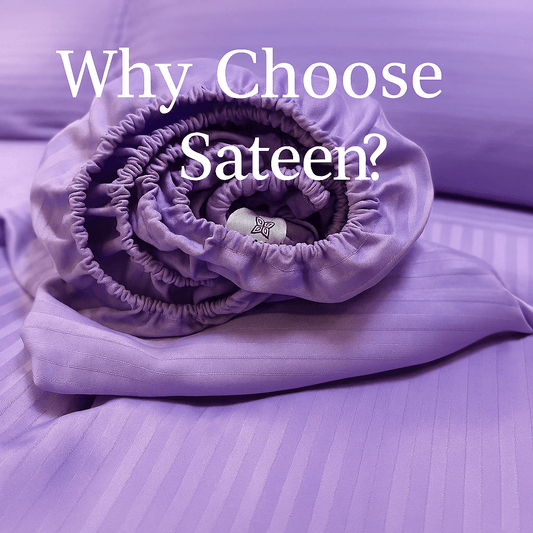 Lavender cotton sateen fitted sheet with elastic edges and subtle striped texture