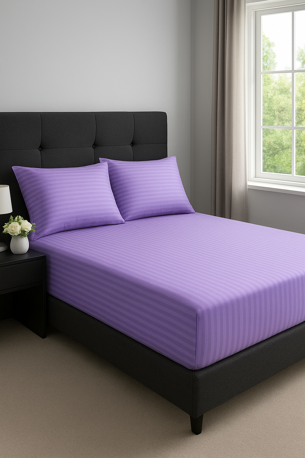 Silky lavender stripe pillowcases – smooth surface for hair and skin health