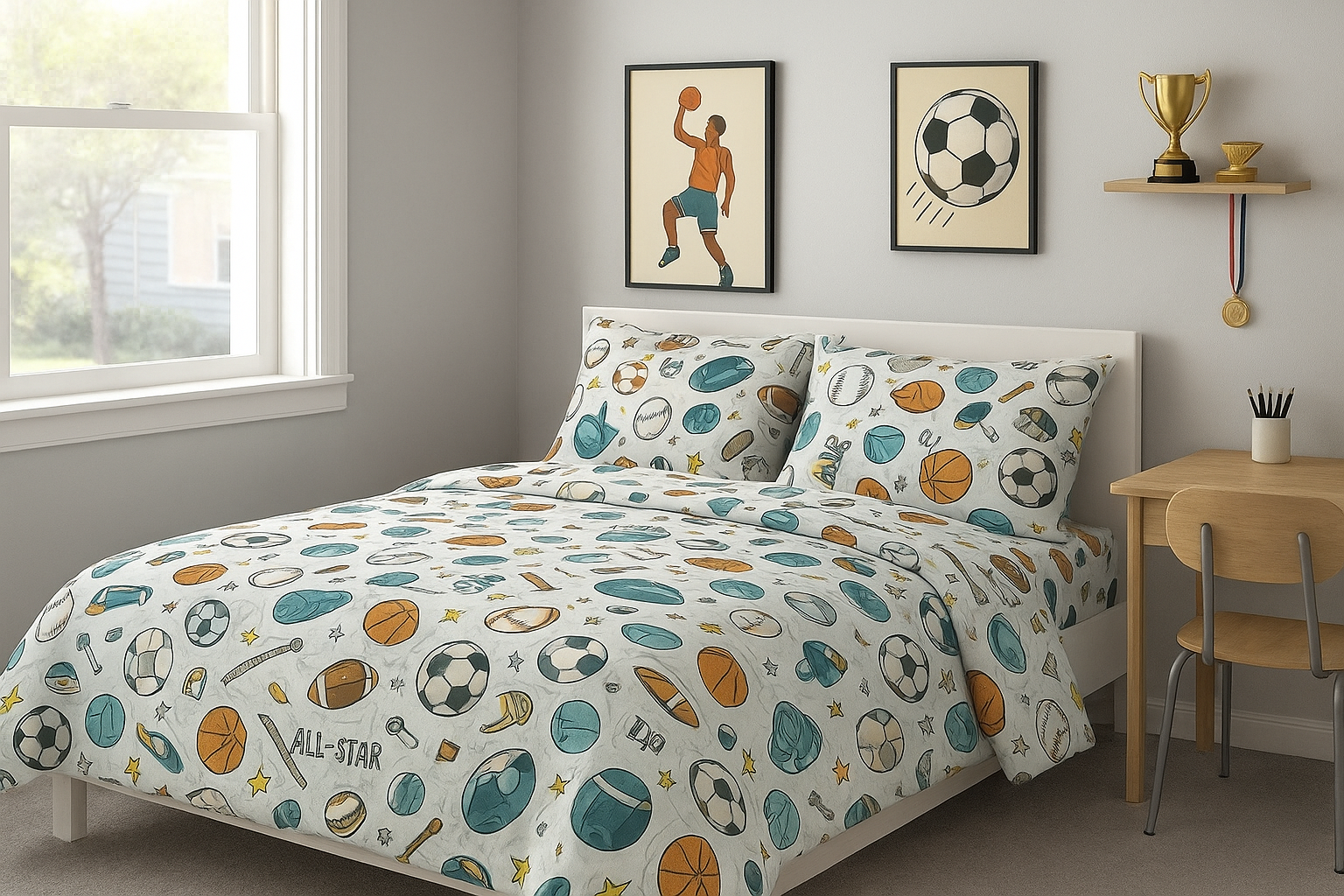 Sports themed bedding set for kids and teens