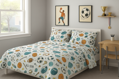 Sports themed bedding set for kids and teens