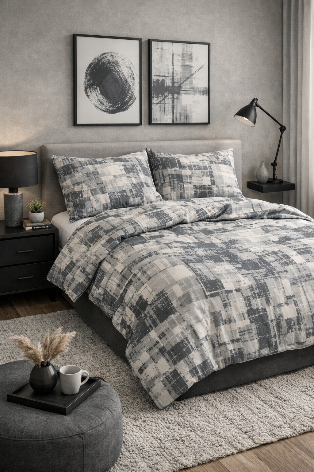 Hypoallergenic cotton bedding set with geometric pattern