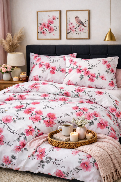 Cherry Blossom Bedding Set made from 100% Turkish cotton — soft, breathable and OEKO‑TEX certified