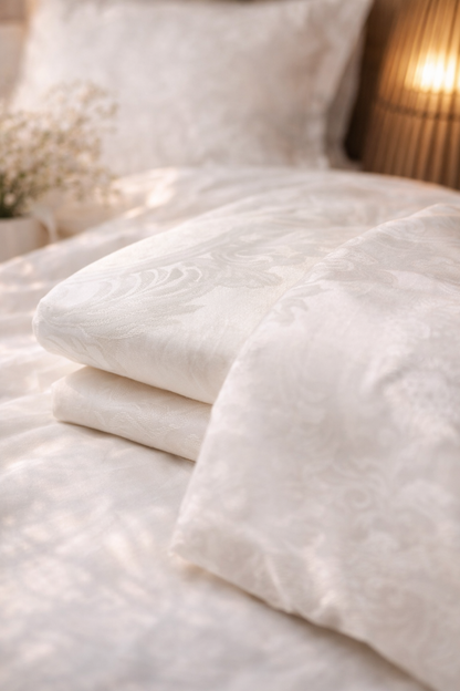 Bohemian Ivory Jacquard Sateen Bedding Set – 100% Turkish Cotton, OEKO‑TEX® Certified