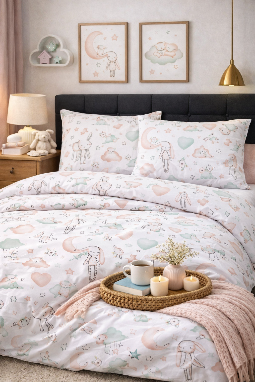 Kids Bunny Duvet Cover Set made from 100% cotton — soft, breathable and playful design