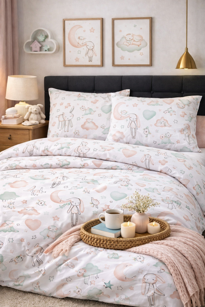 Kids Bunny Duvet Cover Set made from 100% cotton — soft, breathable and playful design