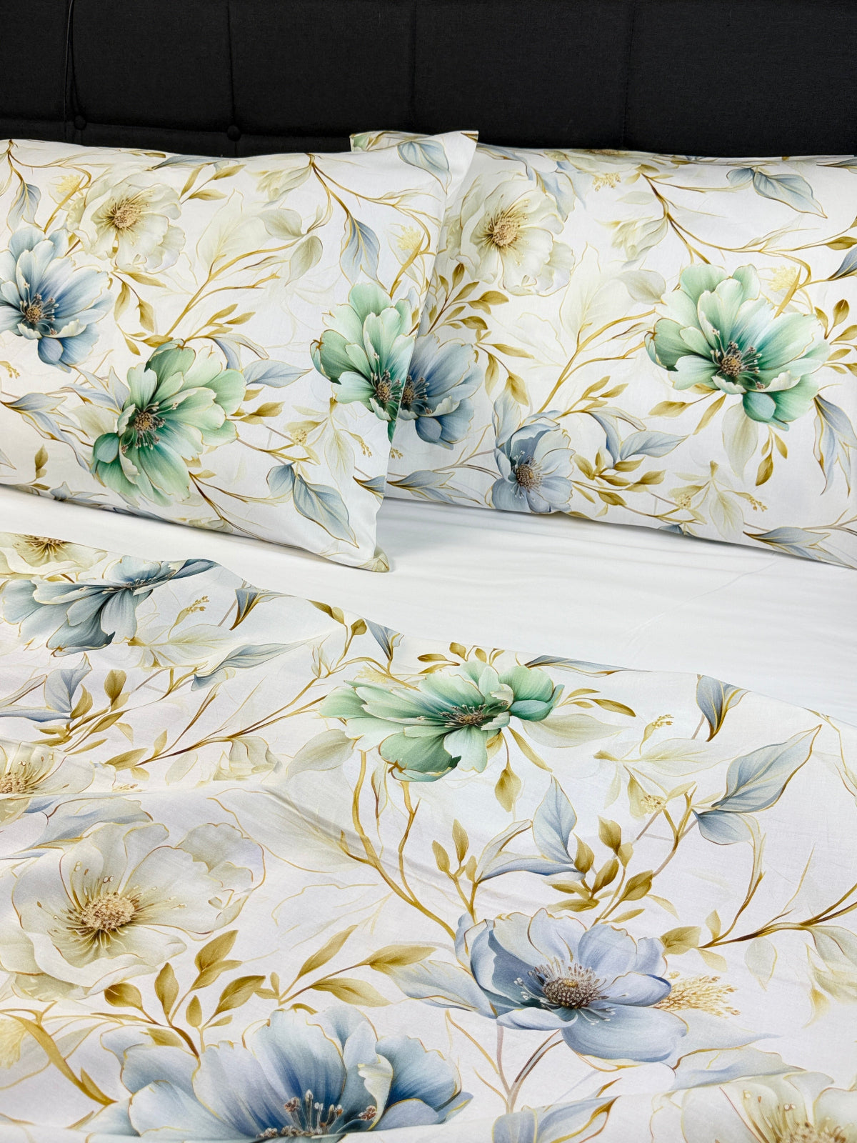 King size Hibiscus Grey bedding set – organic cotton sateen, OEKO-TEX® certified luxury bedding