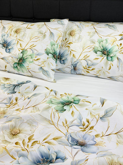 King size Hibiscus Grey bedding set – organic cotton sateen, OEKO-TEX® certified luxury bedding