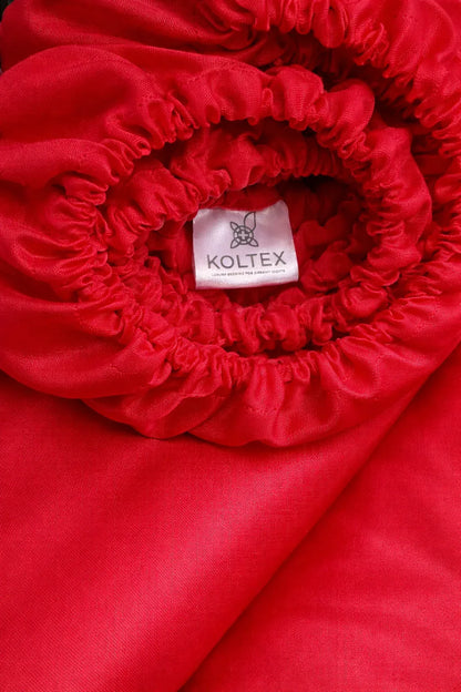 Red Sateen Fitted Sheet made from 100% organic Turkish cotton — silky, breathable and OEKO‑TEX certified.