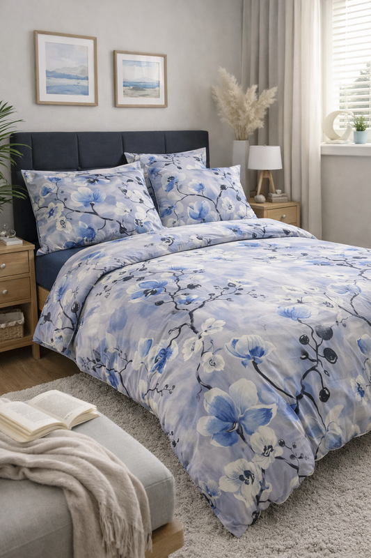 Apple Blossom Floral Sateen Bedding Set — 100% Turkish cotton, silky, breathable and OEKO‑TEX certified.