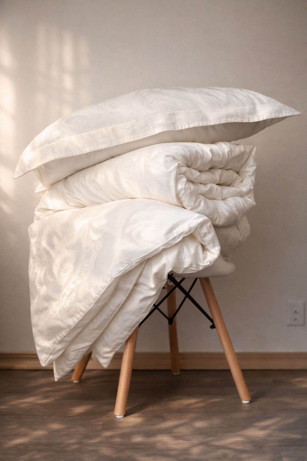 Bohemian Ivory Jacquard Sateen Bedding Set – 100% Turkish Cotton, OEKO‑TEX® Certified