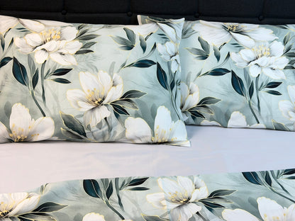 White Lily Pillowcase Set of 2 – 100% Organic Cotton Sateen, OEKO-TEX® certified, silky smooth and breathable