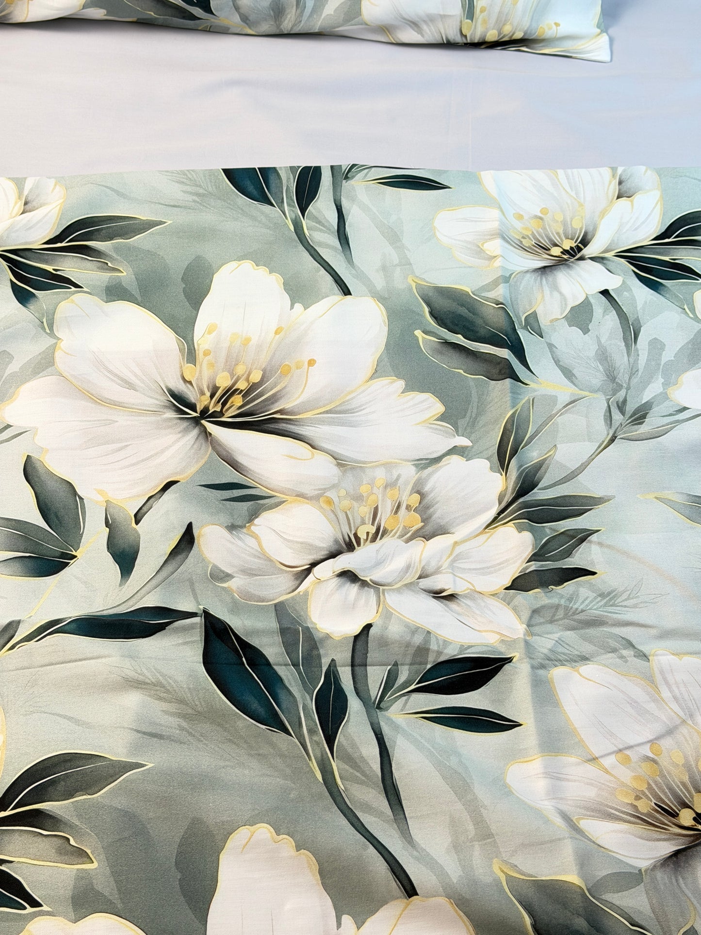 King size White Lily bedding set – organic cotton sateen, OEKO-TEX® certified luxury bedding