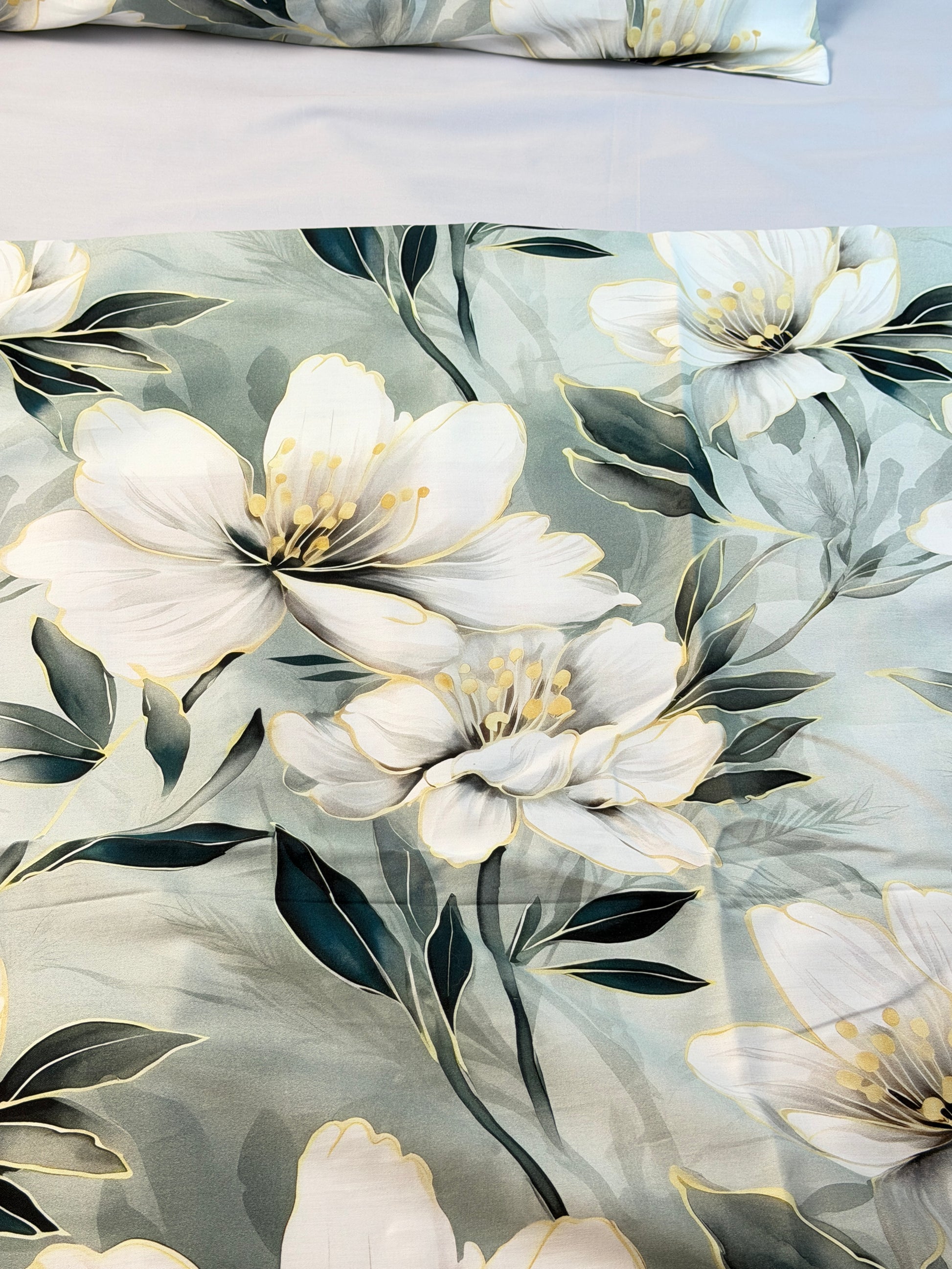 King size White Lily bedding set – organic cotton sateen, OEKO-TEX® certified luxury bedding