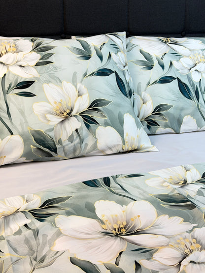 White Lily flat sheet and pillowcases – breathable organic cotton sateen for better sleep