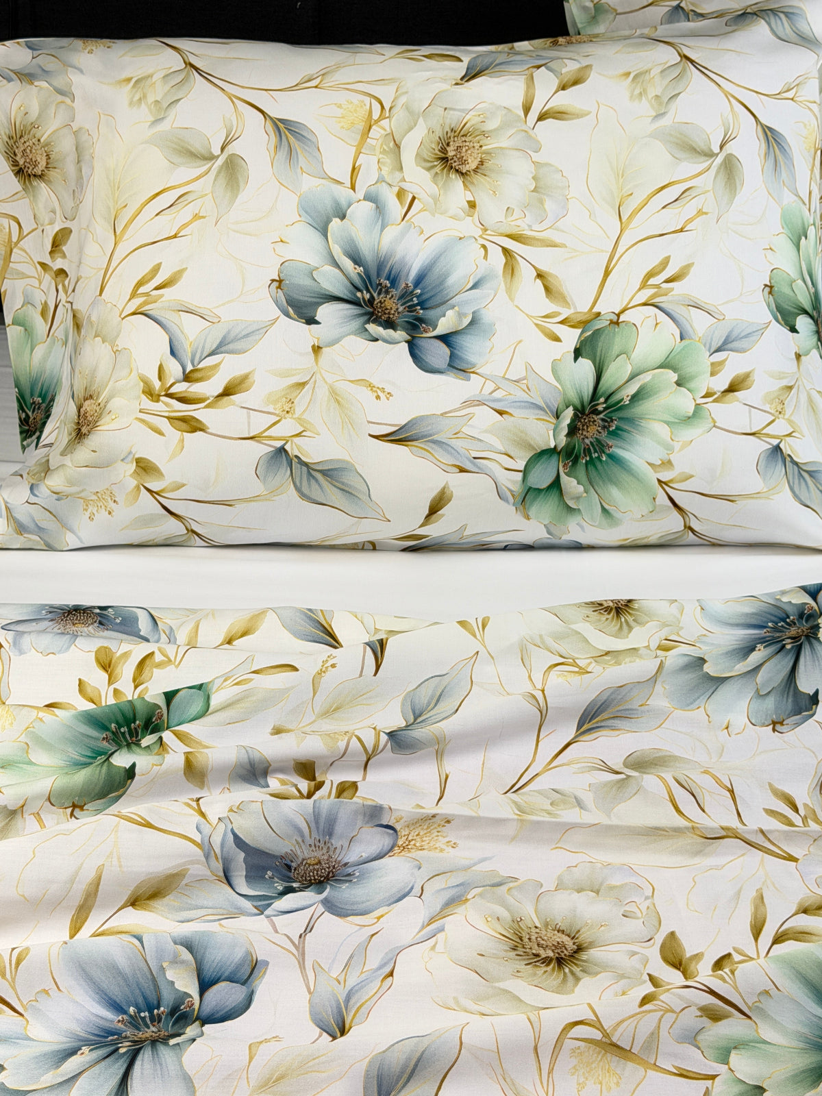Hibiscus grey botanical print on organic cotton sateen pillowcase – modern elegant bedroom decor