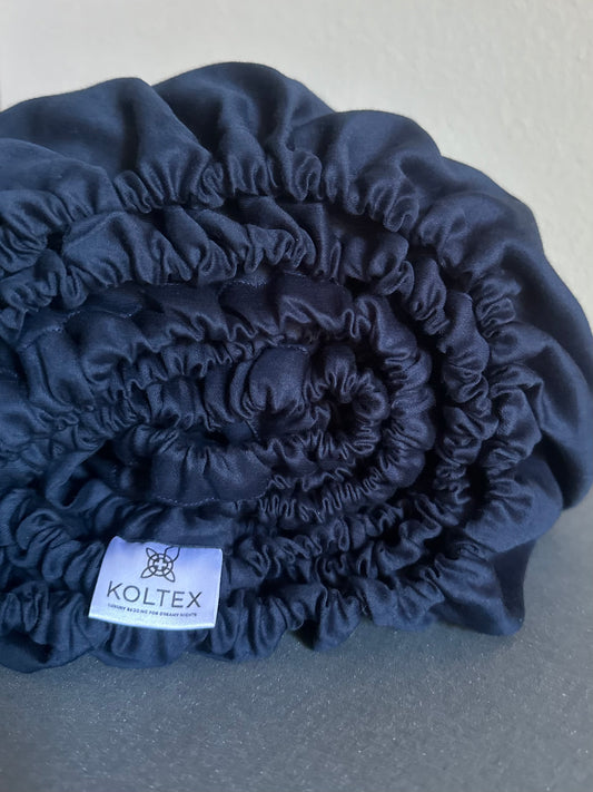 Cooling breathable dark blue fitted sheet close-up