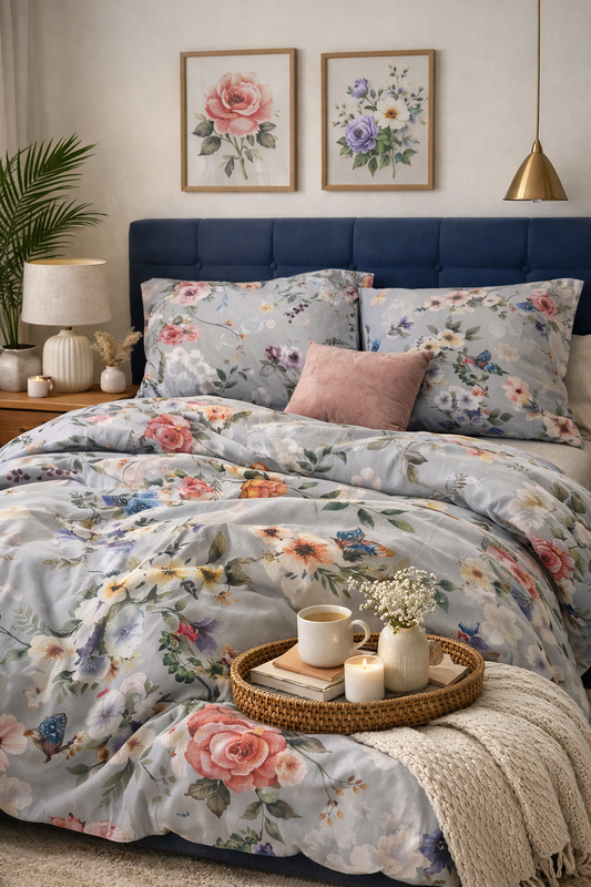 Wild Flower Sateen Bedding Set made from 100% Turkish cotton — silky, breathable and OEKO‑TEX certified