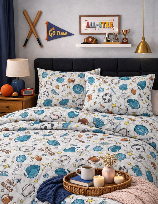 Kids Sports Bedding Set – Emerald Sheet, 100% Cotton