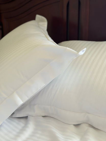 Luxury white stripe sateen bedding set — soft Turkish cotton with elegant hotel‑style design