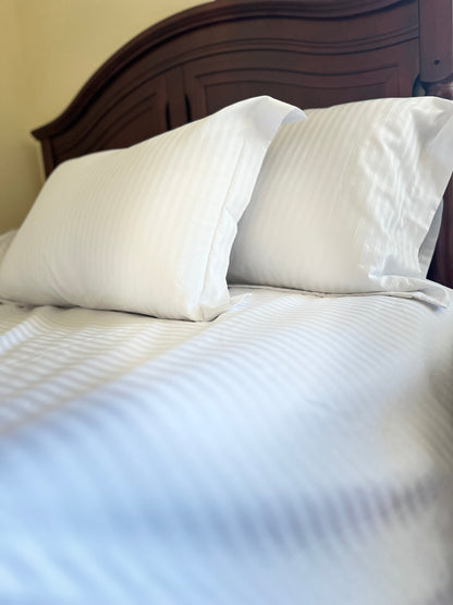 100% Turkish cotton white stripe sateen bedding set — breathable, silky and premium quality