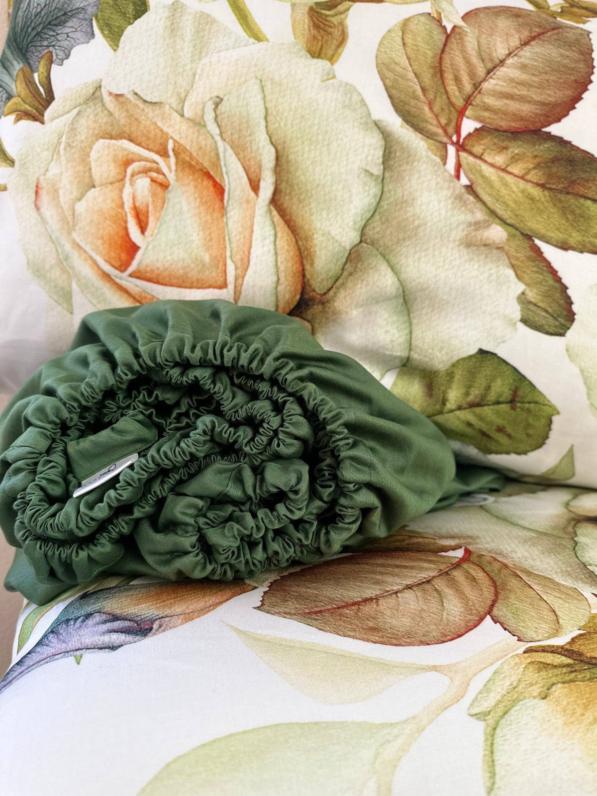 Elegant floral cotton sateen bedding set with silky smooth texture and botanical print.