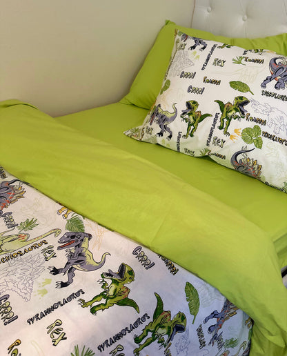 Organic dinosaur bedding set for toddlers made from Ranforce cotton