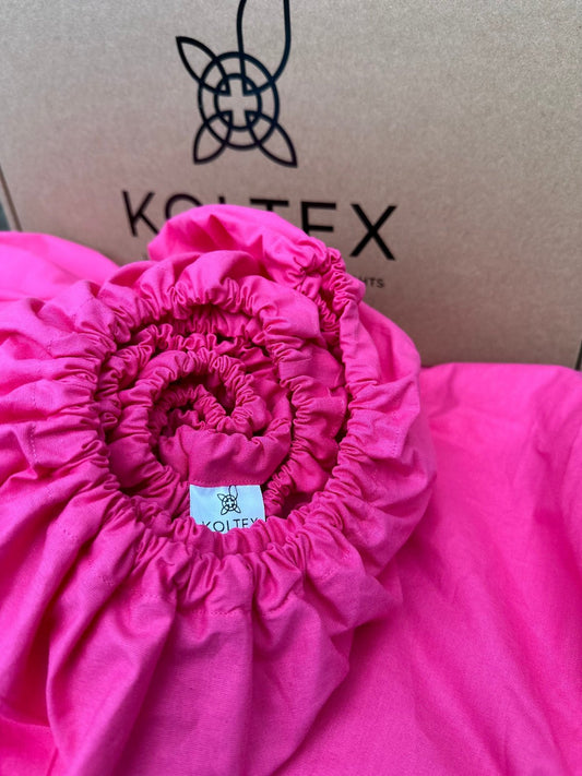 Organic pink cotton fitted sheets – kids and adults bedding – Koltex