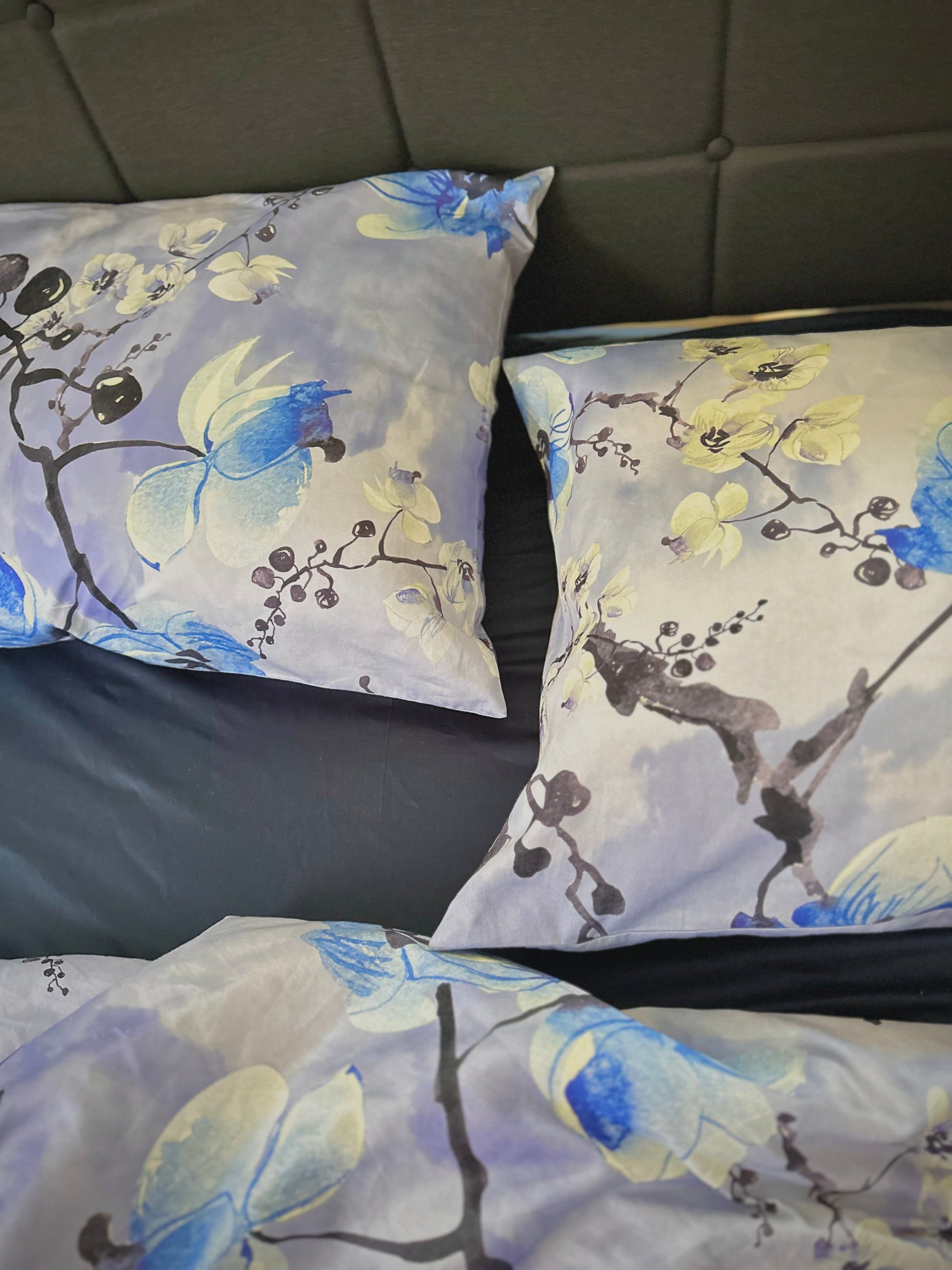 Luxurious satin bedding with bright and fresh flower print