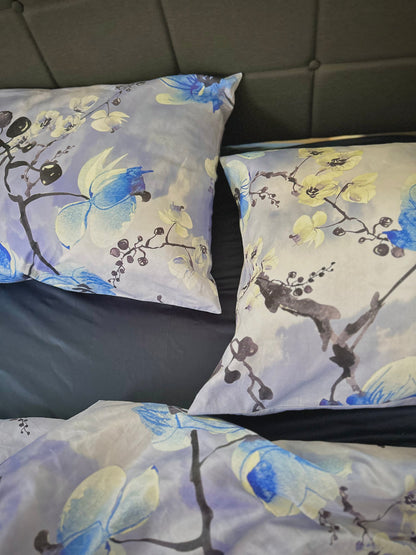 Luxurious satin bedding with bright and fresh flower print