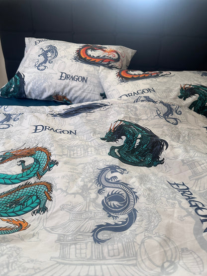 Dragon-themed children’s bedding set made of soft Turkish Ranforce cotton
