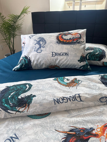 Close-up of dragon embroidery on organic cotton fabric