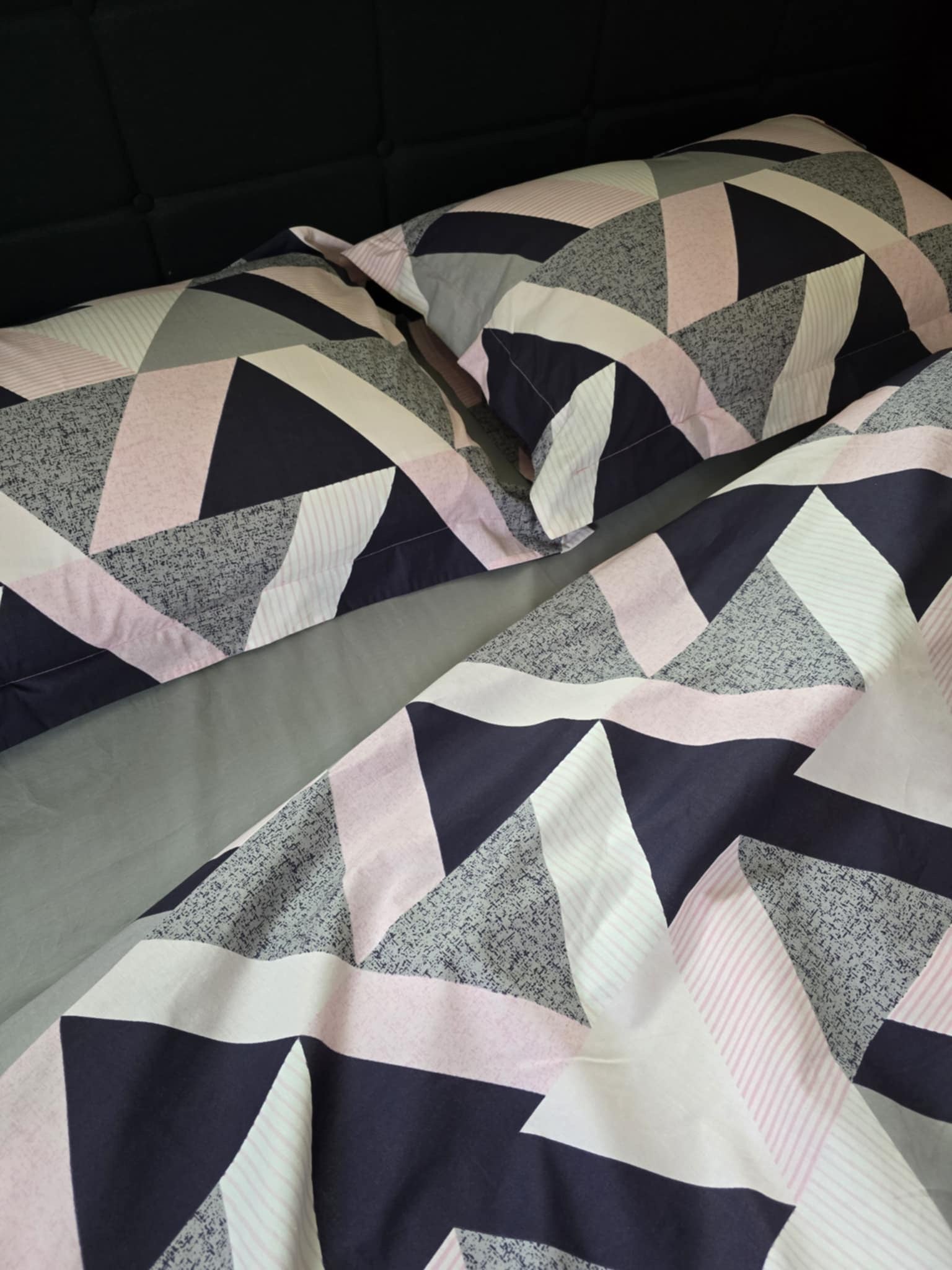 Close-up of organic Turkish cotton fabric with triangle design
